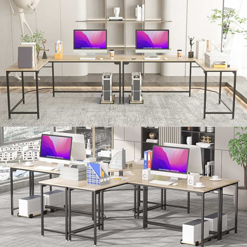 L-Shaped Corner Desk - Beige: image 9